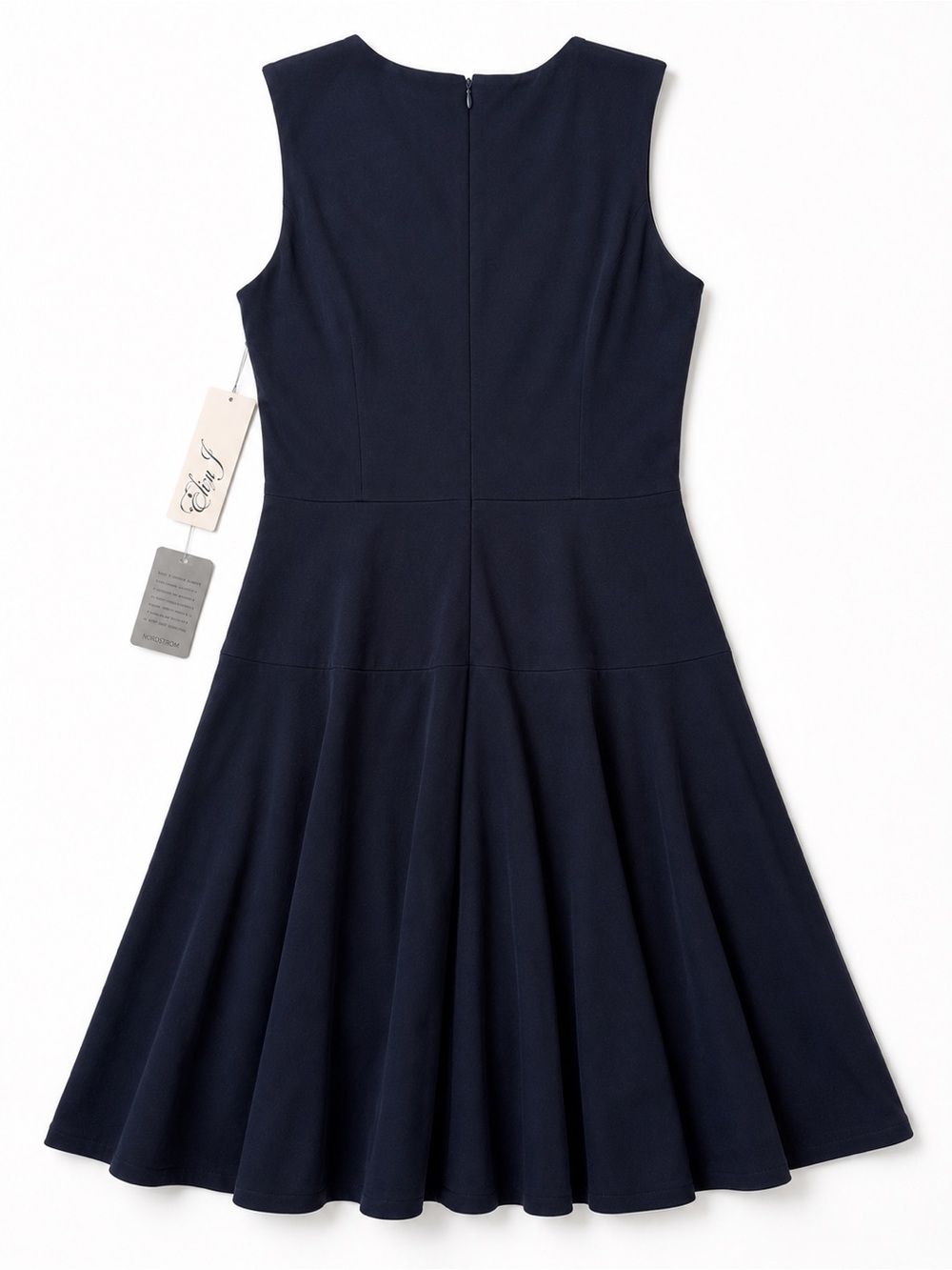 Eliza J New With Tags Navy Blue Ponte V Neck Fit And Flare Size 6 - Picture 3 of 8